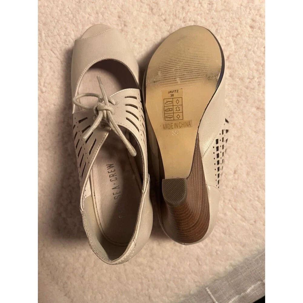 Chelsea Crew Javitz Leather Heeled Open Toe Laser Cut Sandals Sz 38